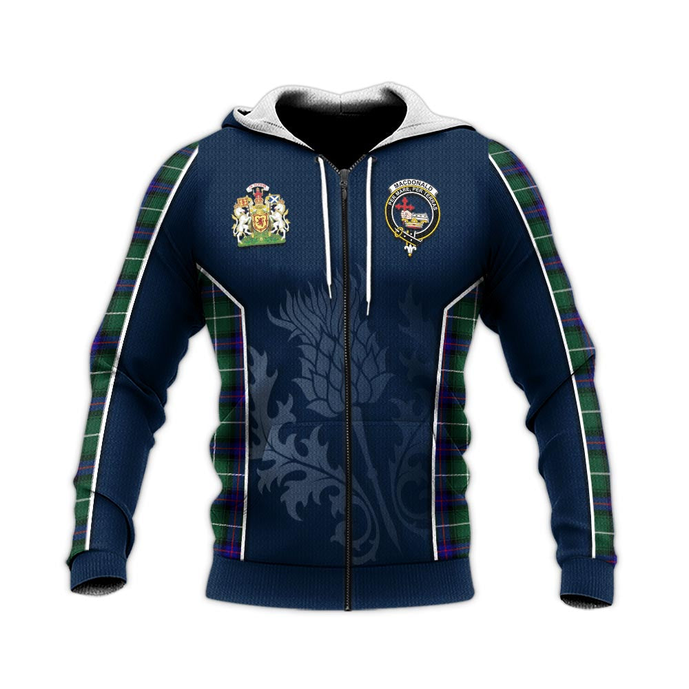 Tartan Vibes Clothing MacDonald of the Isles Hunting Modern Tartan Knitted Hoodie with Family Crest and Scottish Thistle Vibes Sport Style