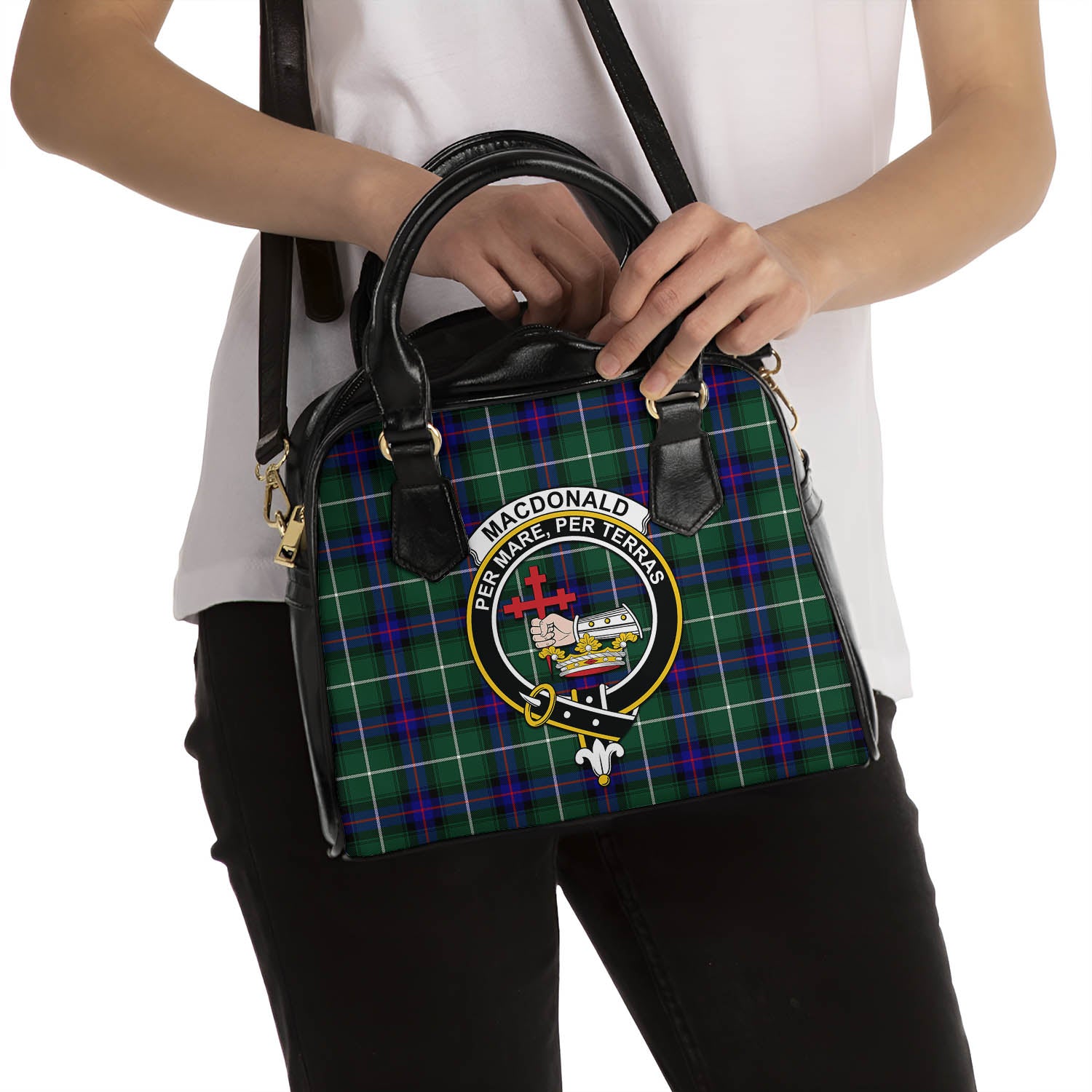 MacDonald of the Isles Hunting Modern Tartan Shoulder Handbags with Family Crest - Tartanvibesclothing