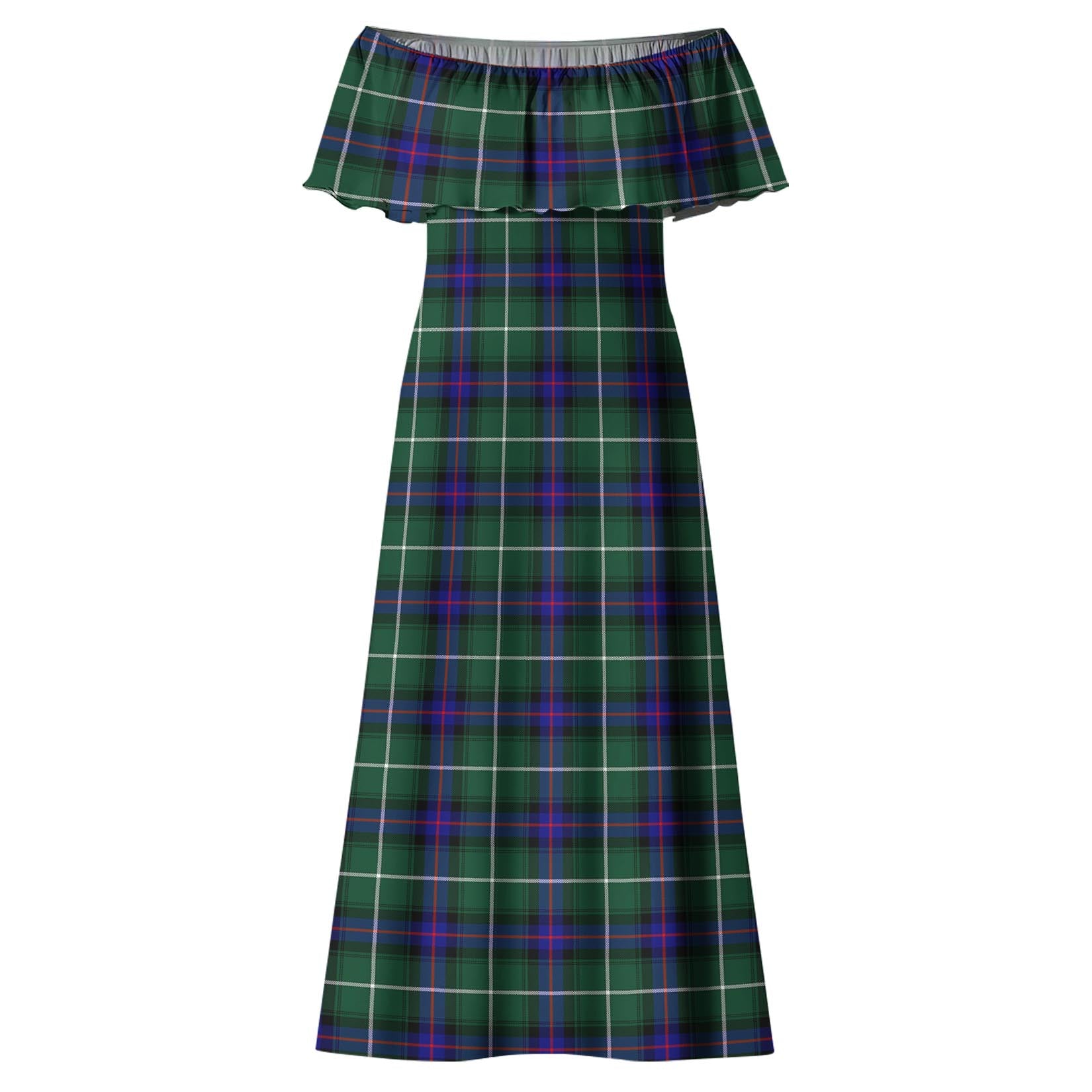 MacDonald of the Isles Hunting Modern Tartan Off Shoulder Long Dress - Tartanvibesclothing