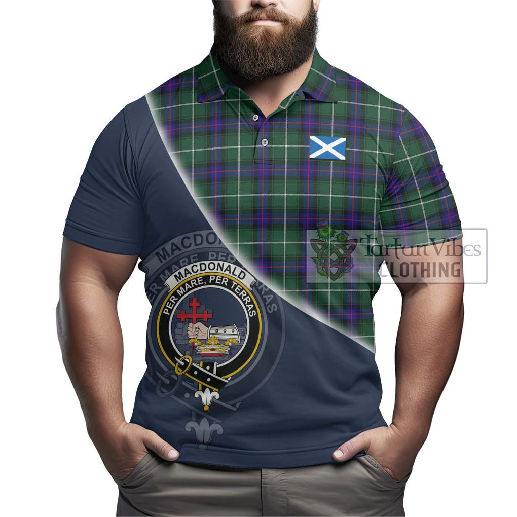 MacDonald of the Isles Hunting Modern Tartan Polo Shirt with Personalised National Flag and Family Crest Half Style - Tartanvibesclothing Shop