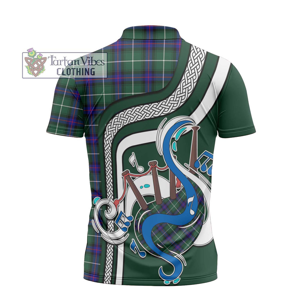 MacDonald of the Isles Hunting Modern Tartan Zipper Polo Shirt with Epic Bagpipe Style - Tartanvibesclothing Shop