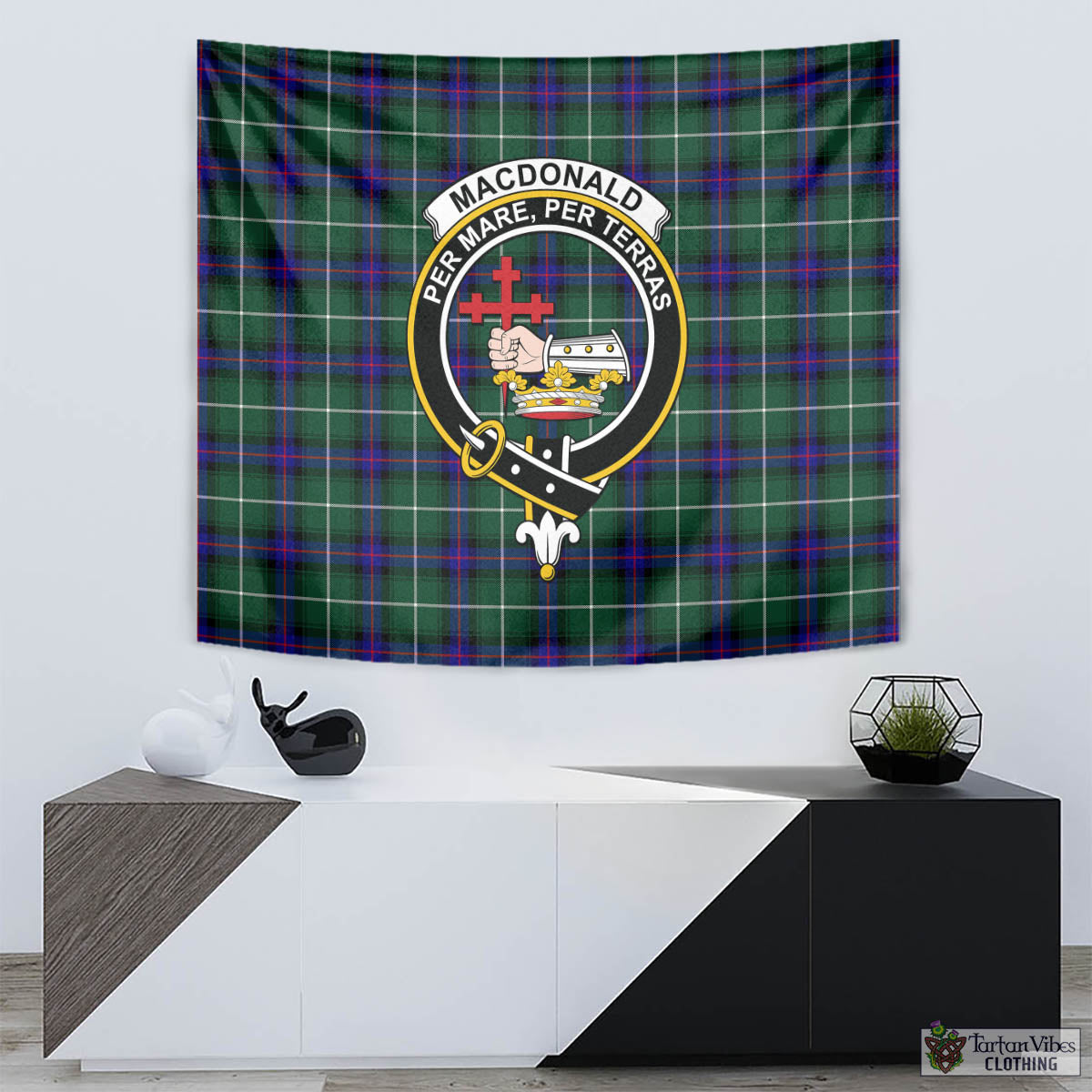 Tartan Vibes Clothing MacDonald of the Isles Hunting Modern Tartan Tapestry Wall Hanging and Home Decor for Room with Family Crest