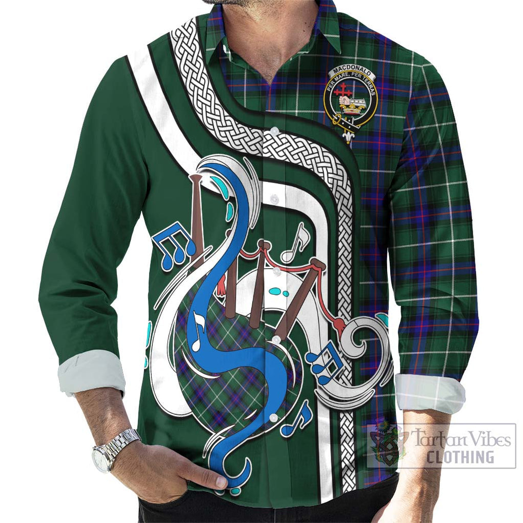 MacDonald of the Isles Hunting Modern Tartan Long Sleeve Button Shirt with Epic Bagpipe Style - Tartanvibesclothing Shop