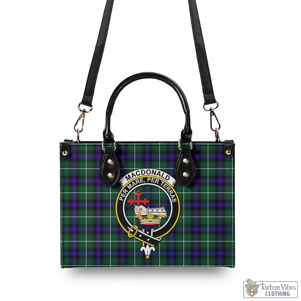 Tartan Vibes Clothing MacDonald of the Isles Hunting Modern Tartan Luxury Leather Handbags with Family Crest