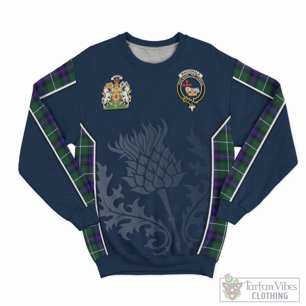 Tartan Vibes Clothing MacDonald of the Isles Hunting Modern Tartan Sweatshirt with Family Crest and Scottish Thistle Vibes Sport Style