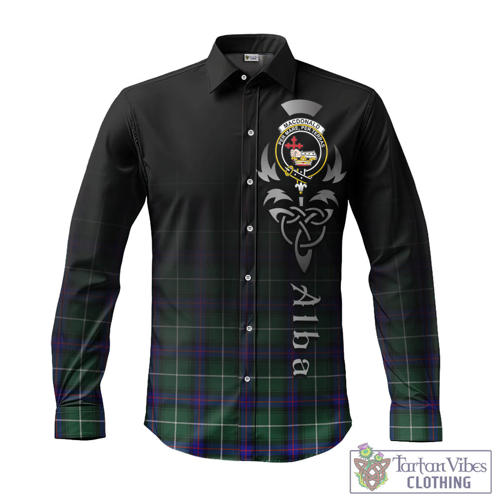 Tartan Vibes Clothing MacDonald of the Isles Hunting Modern Tartan Long Sleeve Button Up Featuring Alba Gu Brath Family Crest Celtic Inspired