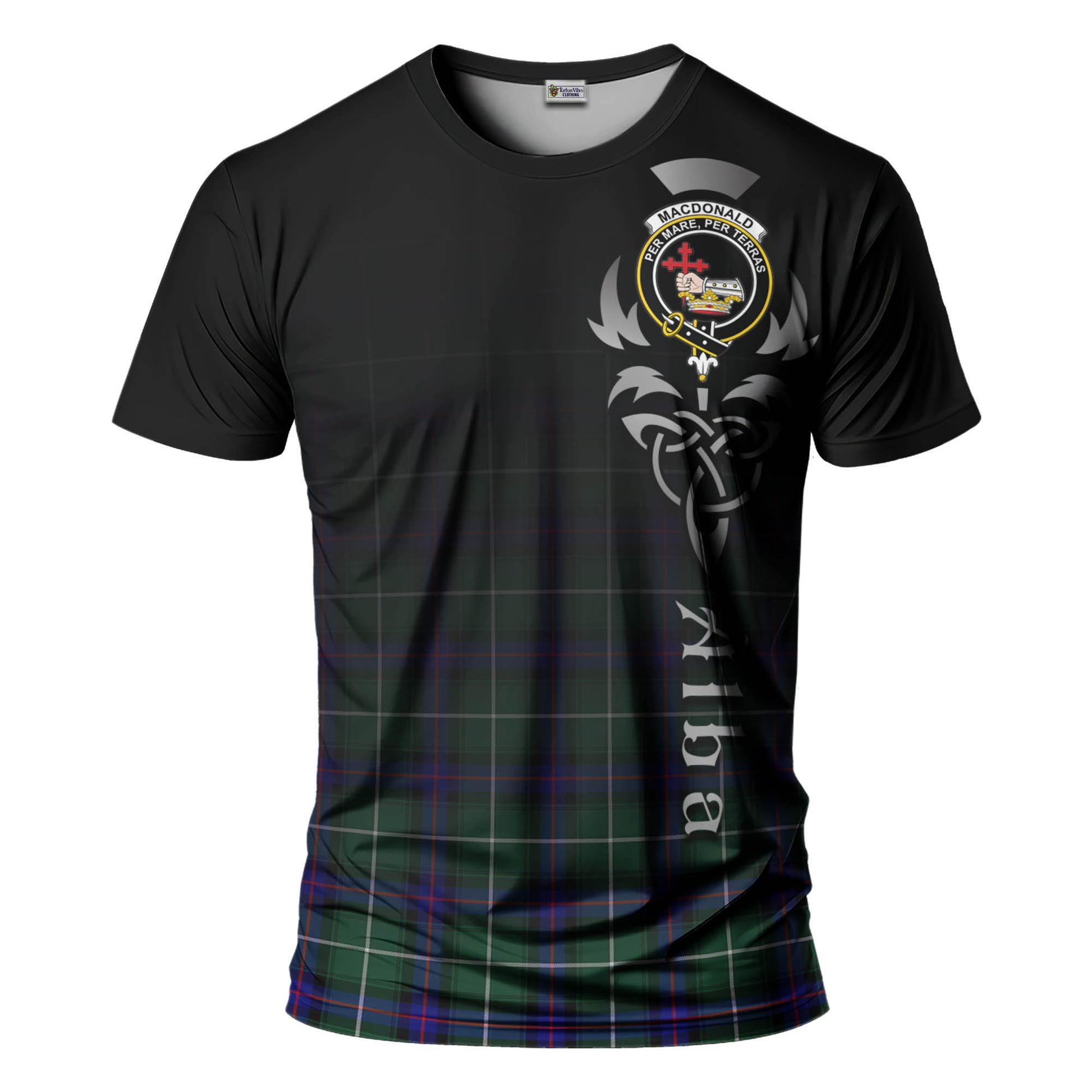 Tartan Vibes Clothing MacDonald of the Isles Hunting Modern Tartan T-Shirt Featuring Alba Gu Brath Family Crest Celtic Inspired