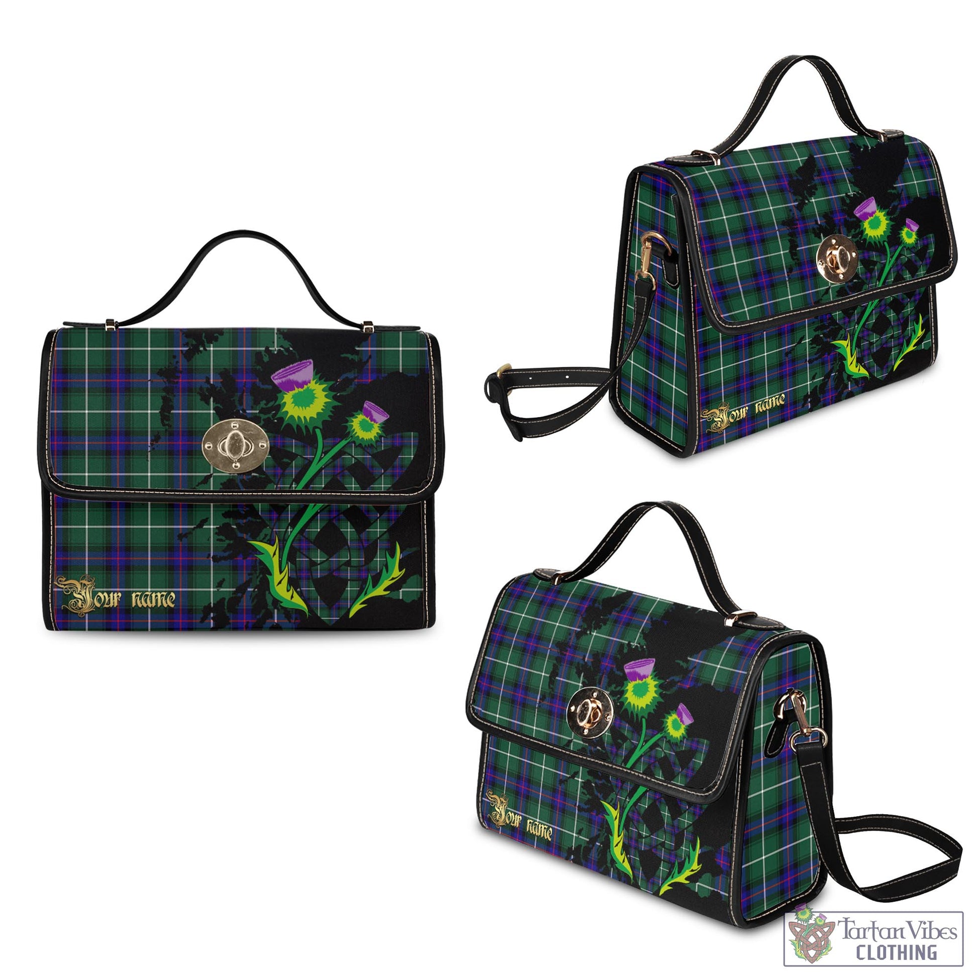 Tartan Vibes Clothing MacDonald of the Isles Hunting Modern Tartan Waterproof Canvas Bag with Scotland Map and Thistle Celtic Accents