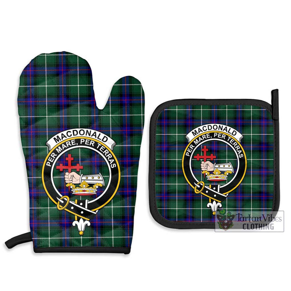 MacDonald of the Isles Hunting Modern Tartan Combo Oven Mitt & Pot-Holder with Family Crest Combo 1 Oven Mitt & 2 Pot-Holder Black - Tartan Vibes Clothing