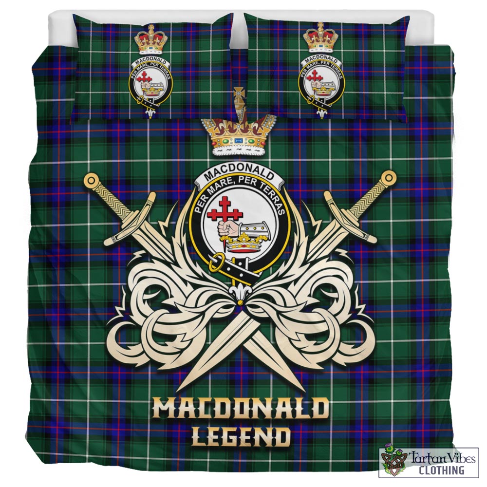 Tartan Vibes Clothing MacDonald of the Isles Hunting Modern Tartan Bedding Set with Clan Crest and the Golden Sword of Courageous Legacy