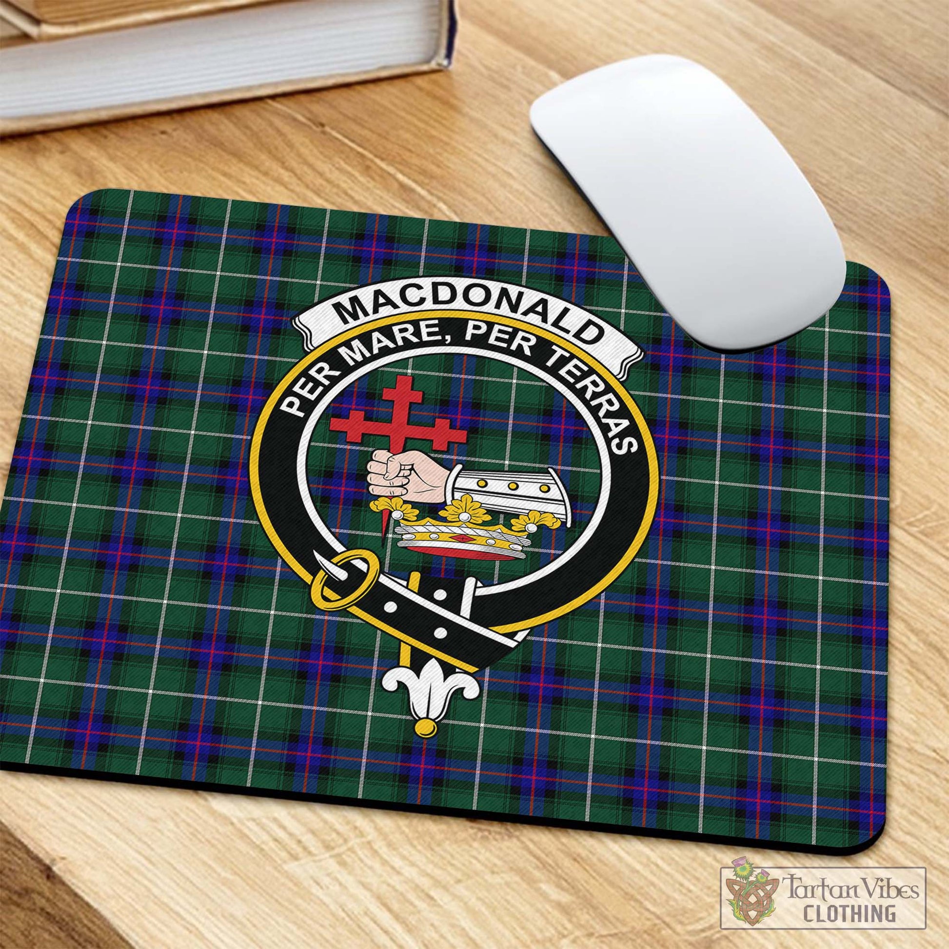 Tartan Vibes Clothing MacDonald of the Isles Hunting Modern Tartan Mouse Pad with Family Crest