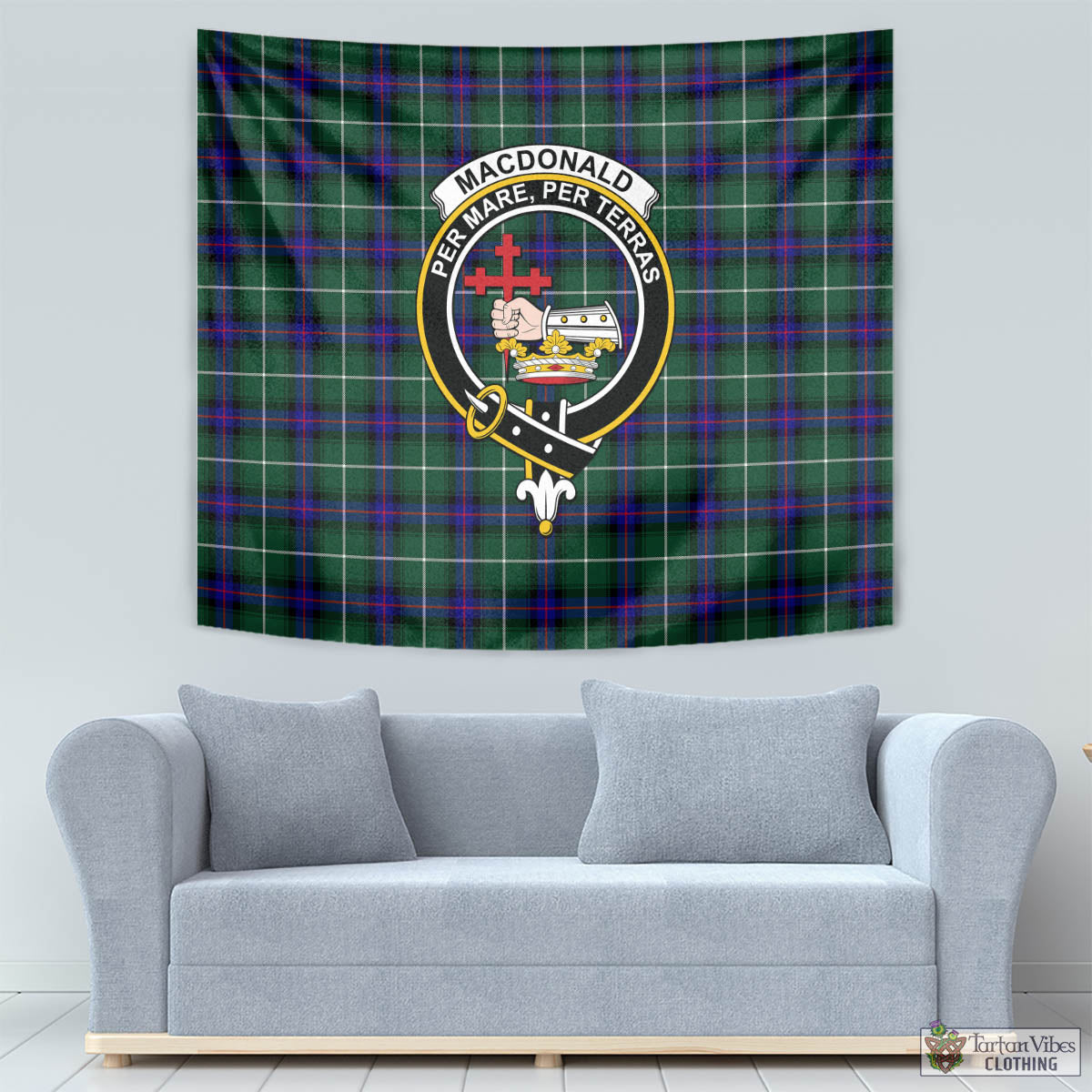 Tartan Vibes Clothing MacDonald of the Isles Hunting Modern Tartan Tapestry Wall Hanging and Home Decor for Room with Family Crest