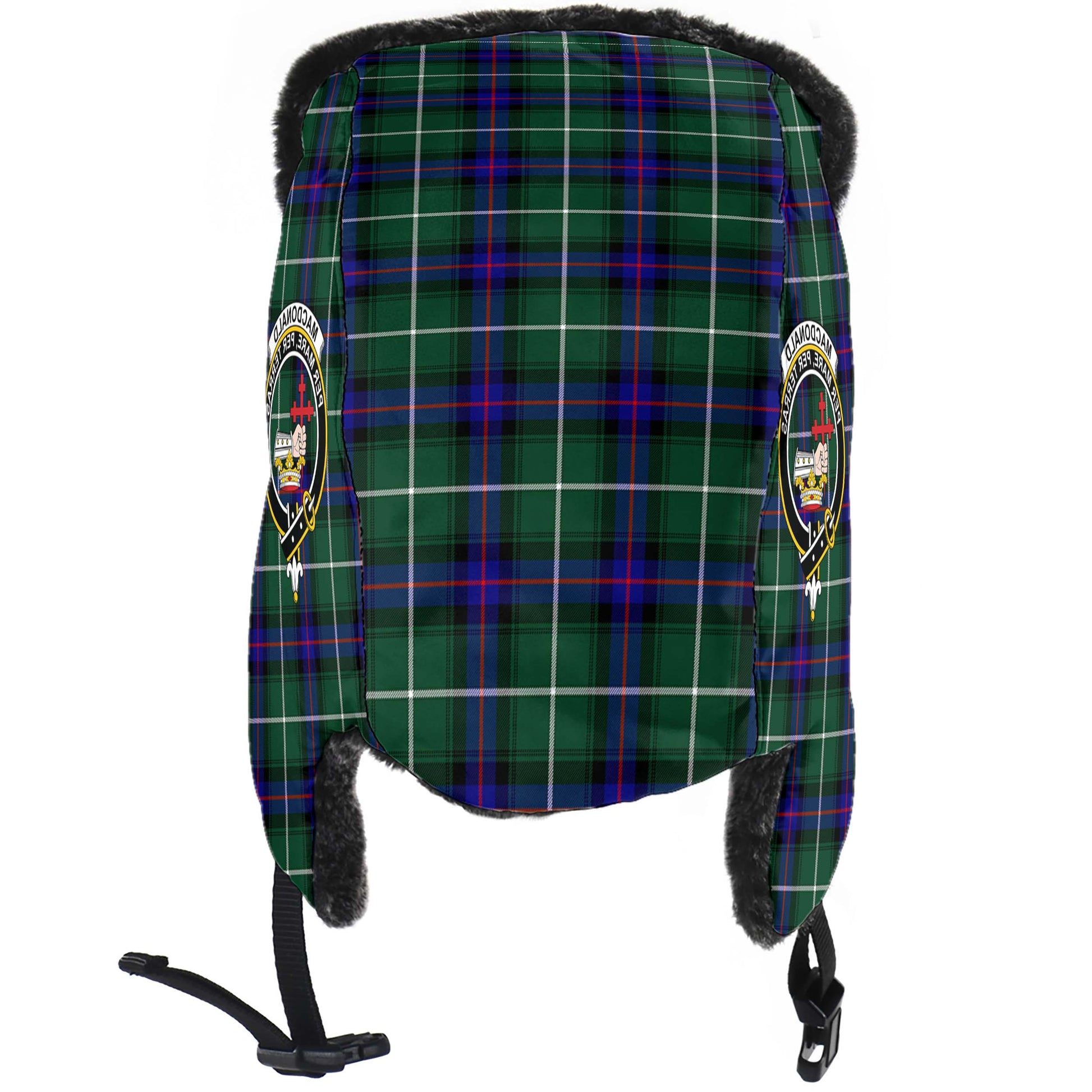 MacDonald of the Isles Hunting Modern Tartan Winter Trapper Hat with Family Crest - Tartanvibesclothing