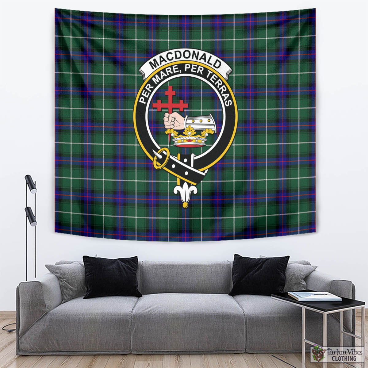 Tartan Vibes Clothing MacDonald of the Isles Hunting Modern Tartan Tapestry Wall Hanging and Home Decor for Room with Family Crest