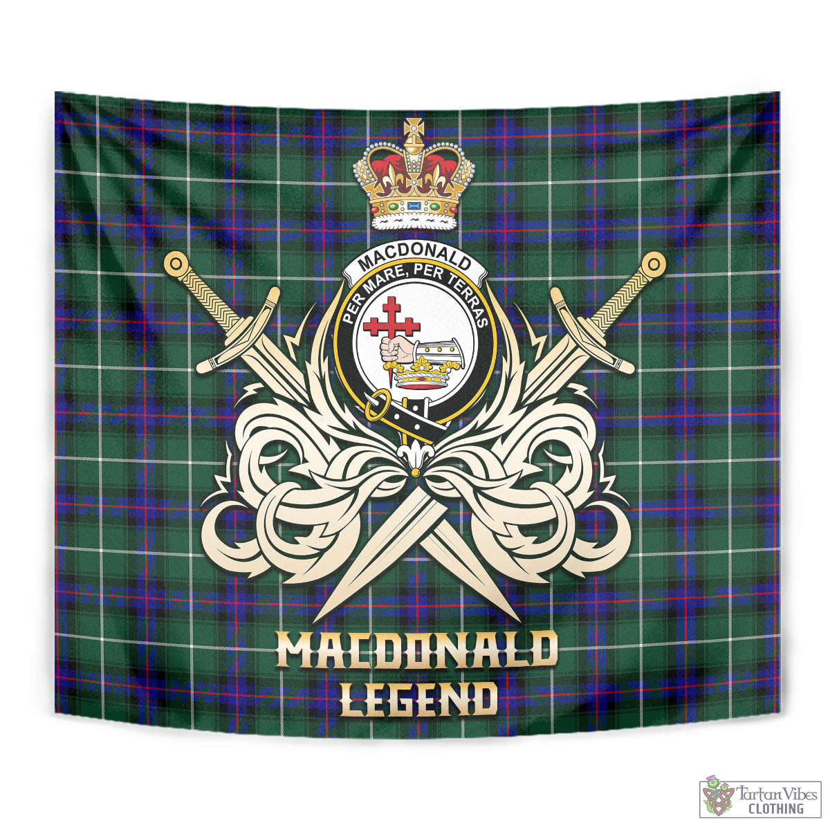 Tartan Vibes Clothing MacDonald of the Isles Hunting Modern Tartan Tapestry with Clan Crest and the Golden Sword of Courageous Legacy