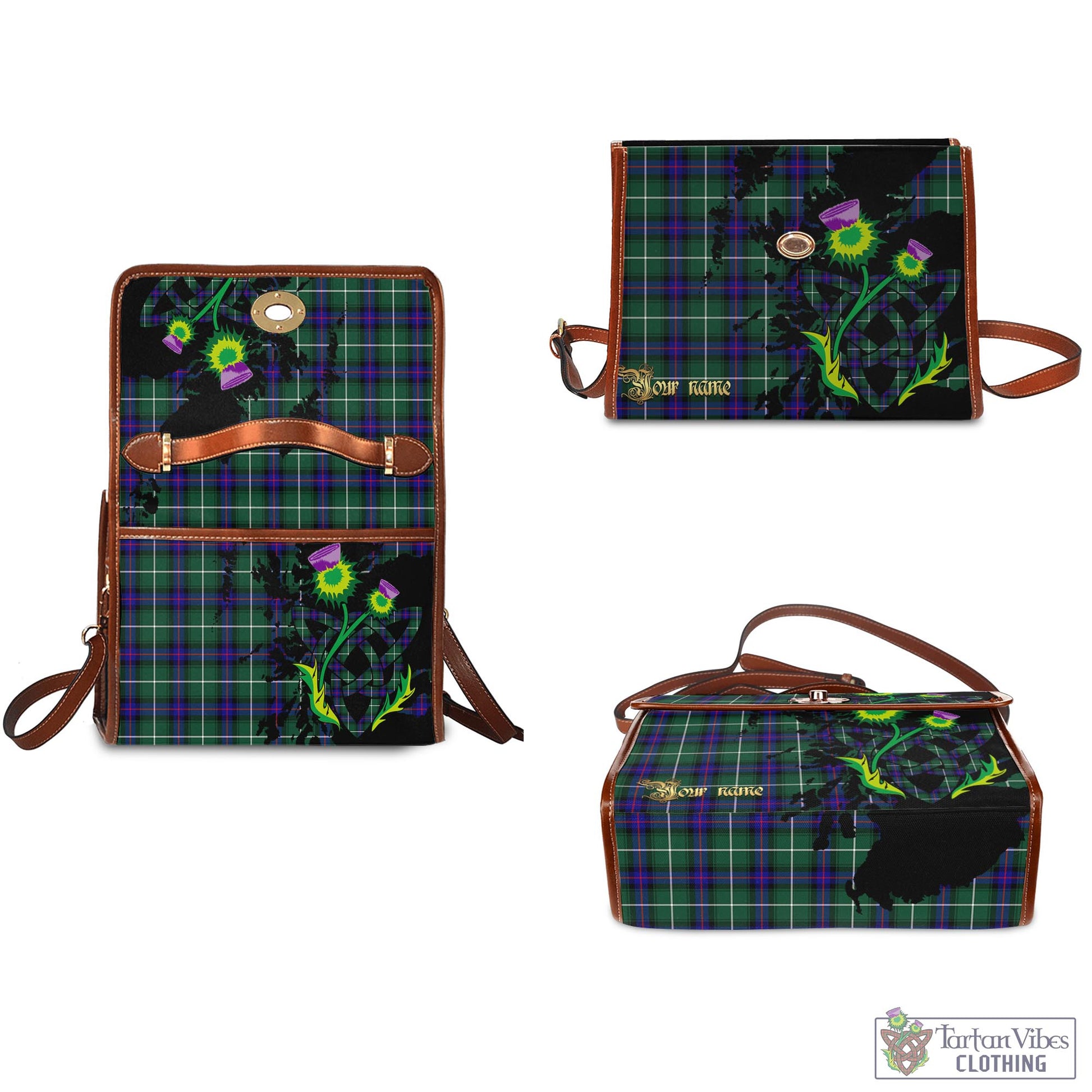 Tartan Vibes Clothing MacDonald of the Isles Hunting Modern Tartan Waterproof Canvas Bag with Scotland Map and Thistle Celtic Accents