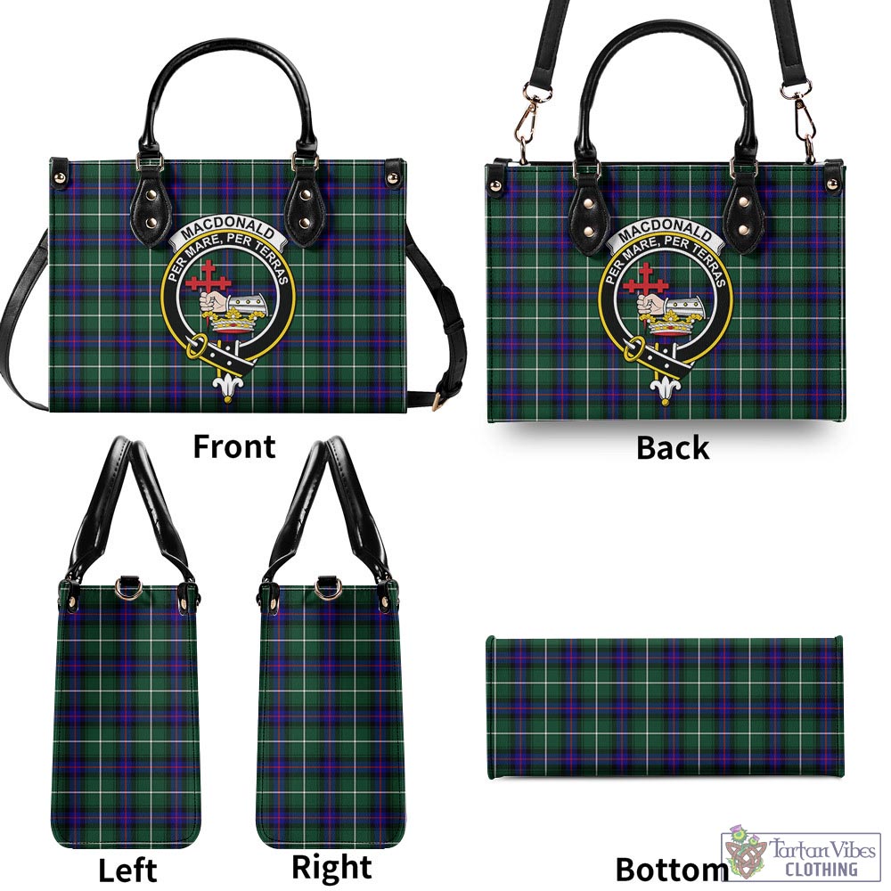 Tartan Vibes Clothing MacDonald of the Isles Hunting Modern Tartan Luxury Leather Handbags with Family Crest