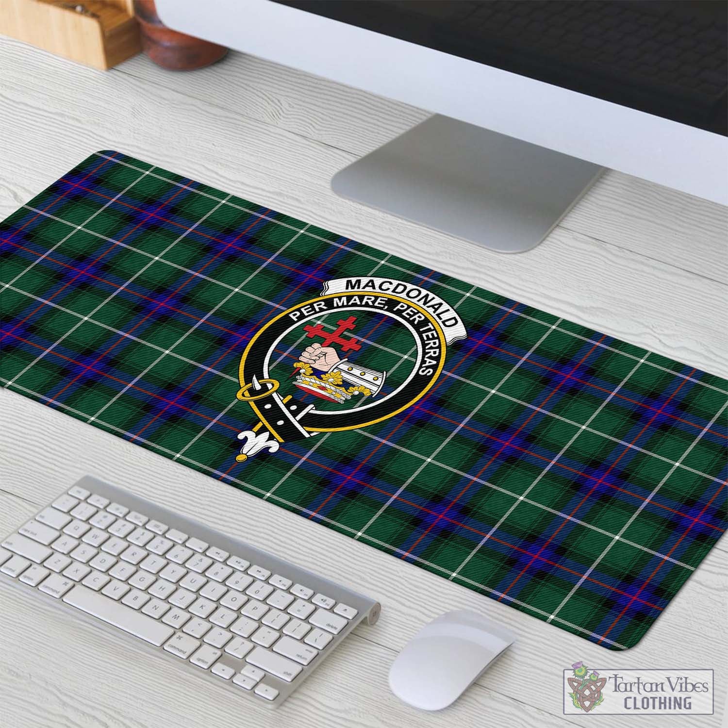 Tartan Vibes Clothing MacDonald of the Isles Hunting Modern Tartan Mouse Pad with Family Crest