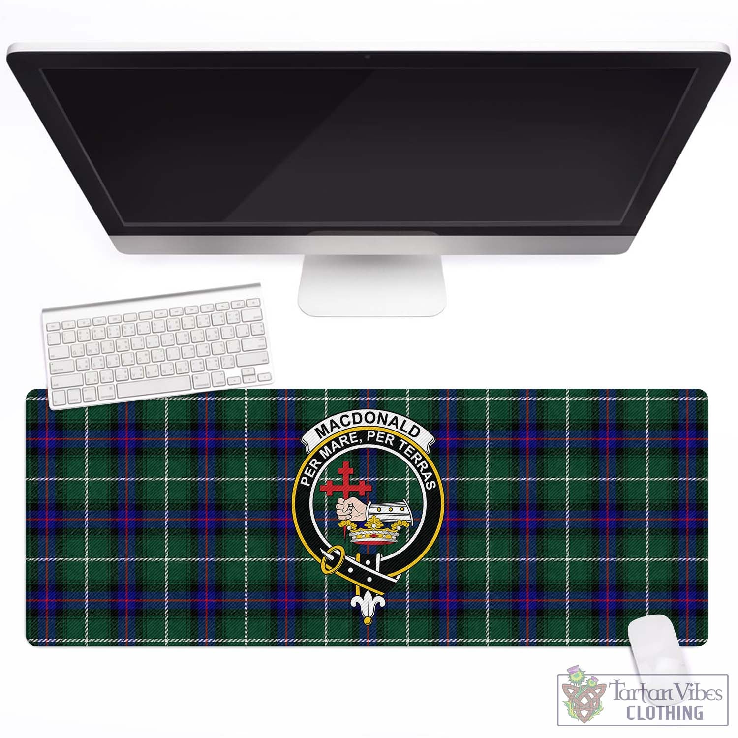 Tartan Vibes Clothing MacDonald of the Isles Hunting Modern Tartan Mouse Pad with Family Crest