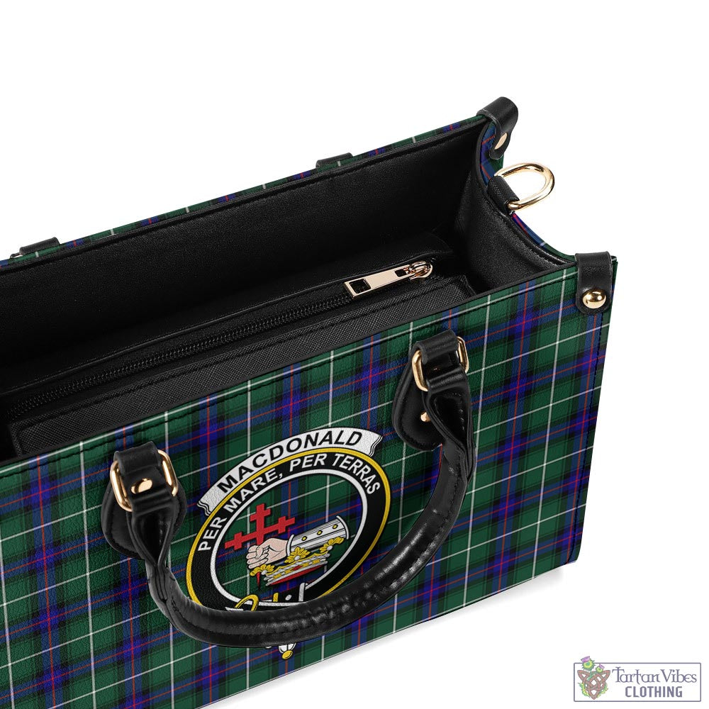 Tartan Vibes Clothing MacDonald of the Isles Hunting Modern Tartan Luxury Leather Handbags with Family Crest