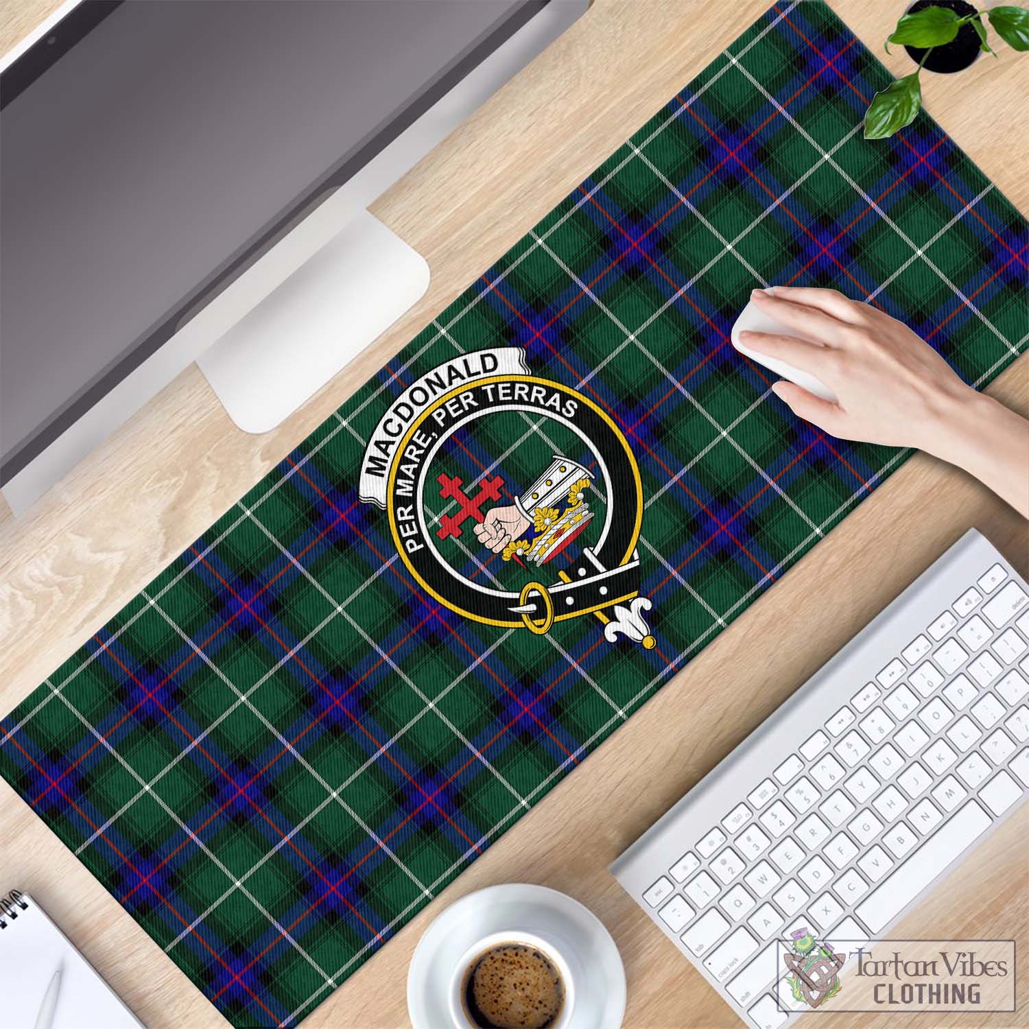 Tartan Vibes Clothing MacDonald of the Isles Hunting Modern Tartan Mouse Pad with Family Crest