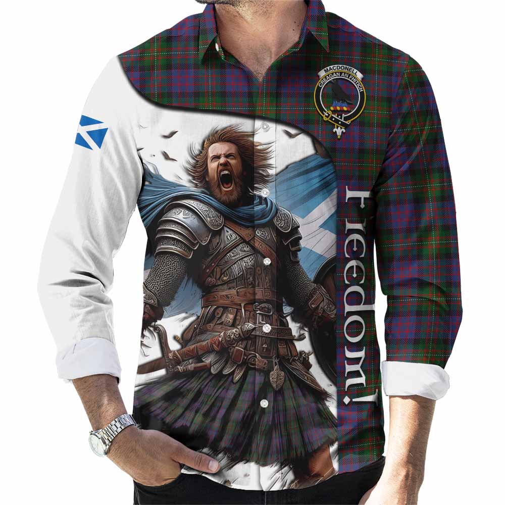 Tartan Vibes Clothing MacDonell (McDonell) Crest Tartan Long Sleeve Button Shirt Inspired by the Freedom of Scottish Warrior