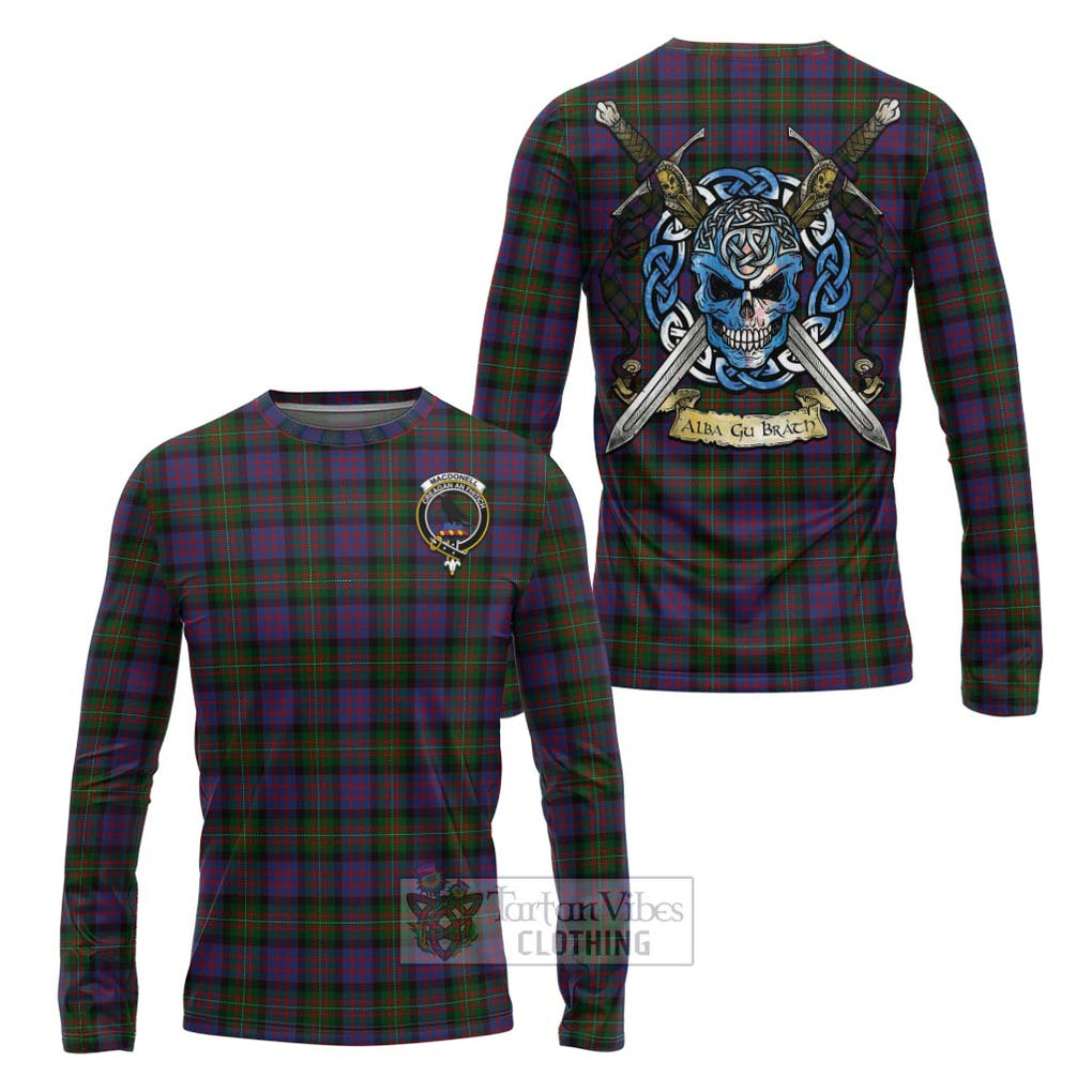 Tartan Vibes Clothing MacDonell (McDonell) Tartan Long Sleeve T-Shirt with Family Crest Celtic Skull Style