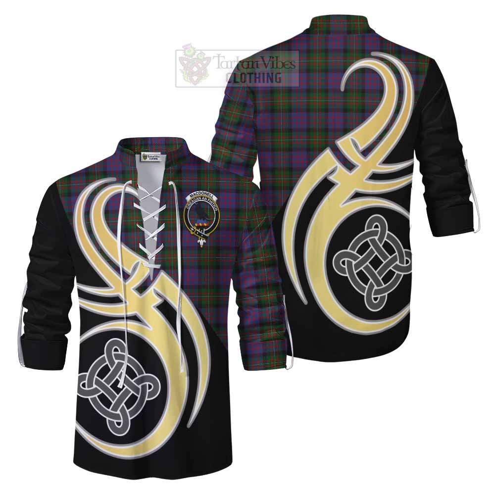 Tartan Vibes Clothing MacDonell (McDonell) Tartan Ghillie Kilt Shirt with Family Crest and Celtic Symbol Style