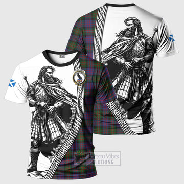 MacDonell (McDonell) Tartan Clan Crest T-Shirt with Highlander Warrior Celtic Style