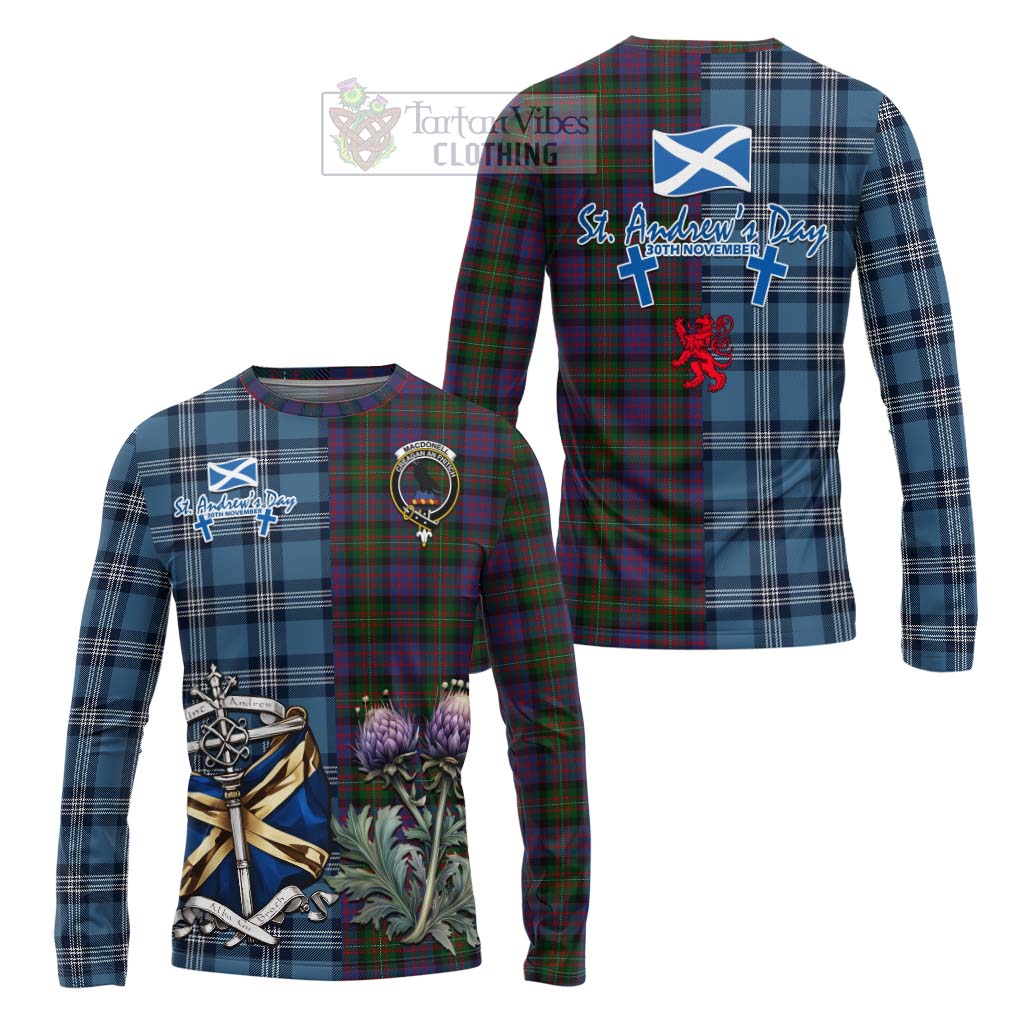 Tartan Vibes Clothing MacDonell (McDonell) Tartan Long Sleeve T-Shirt Happy St. Andrew's Day Half Tartan Style