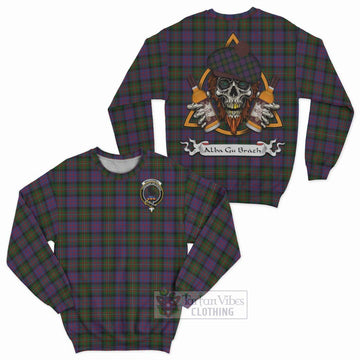 MacDonell (McDonell) Tartan Sweatshirt with Family Crest and Bearded Skull Holding Bottles of Whiskey