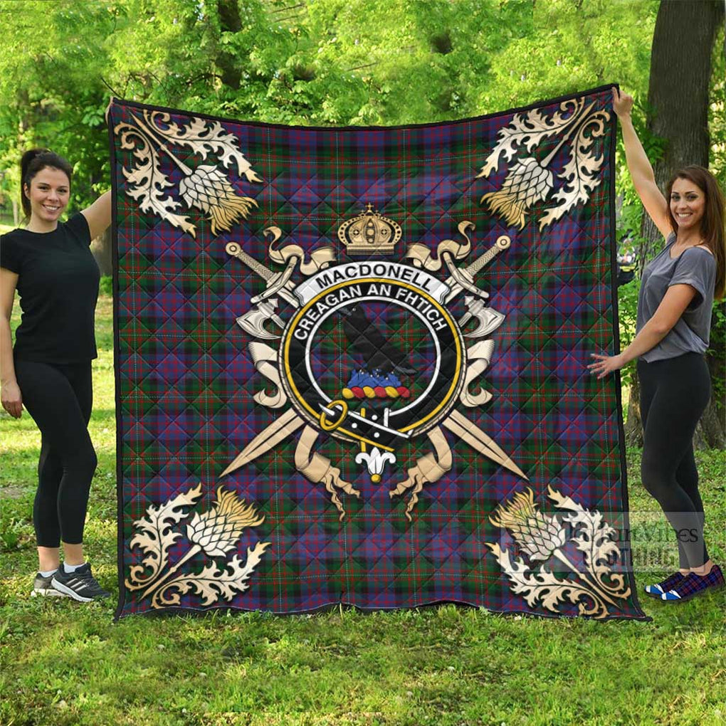 Tartan Vibes Clothing MacDonell (McDonell) Tartan Quilt with Family Crest and Scottish Golden Courage Shield