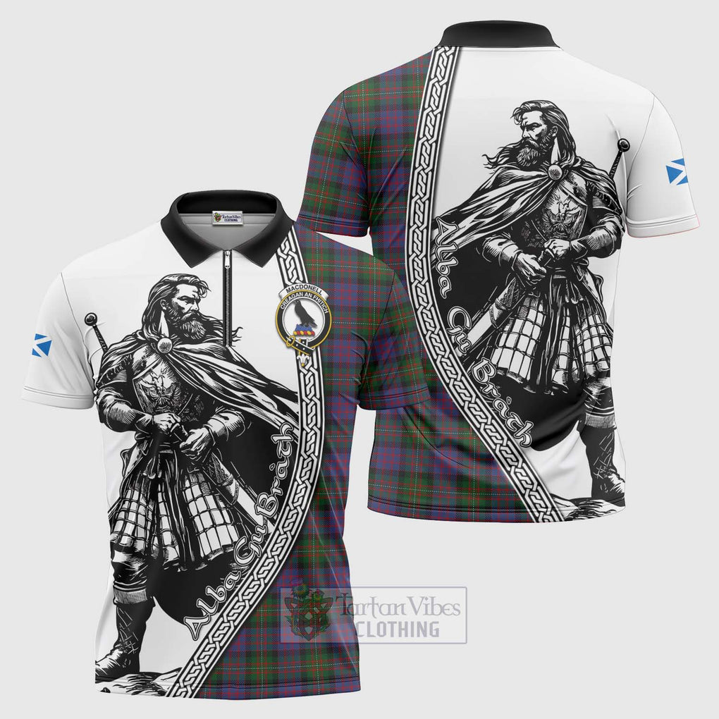 Tartan Vibes Clothing MacDonell (McDonell) Tartan Clan Crest Zipper Polo Shirt with Highlander Warrior Celtic Style