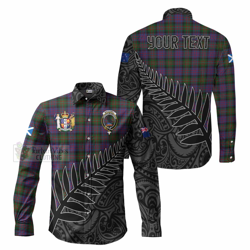 Tartan Vibes Clothing MacDonell (McDonell) Crest Tartan Long Sleeve Button Shirt with New Zealand Silver Fern Half Style