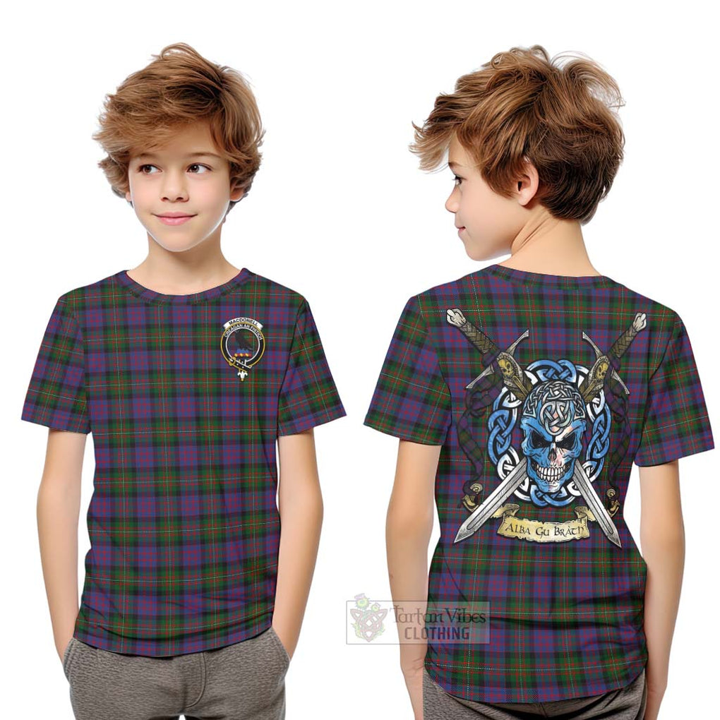 Tartan Vibes Clothing MacDonell (McDonell) Tartan Kid T-Shirt with Family Crest Celtic Skull Style