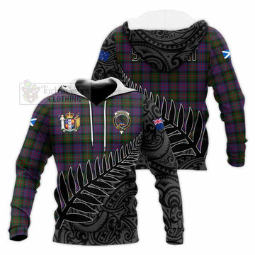 MacDonell (McDonell) Crest Tartan Knitted Hoodie with New Zealand Silver Fern Half Style