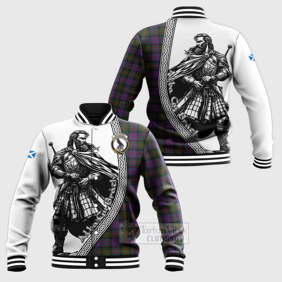 MacDonell (McDonell) Tartan Clan Crest Baseball Jacket with Highlander Warrior Celtic Style Unisex - Tartan Vibes Clothing