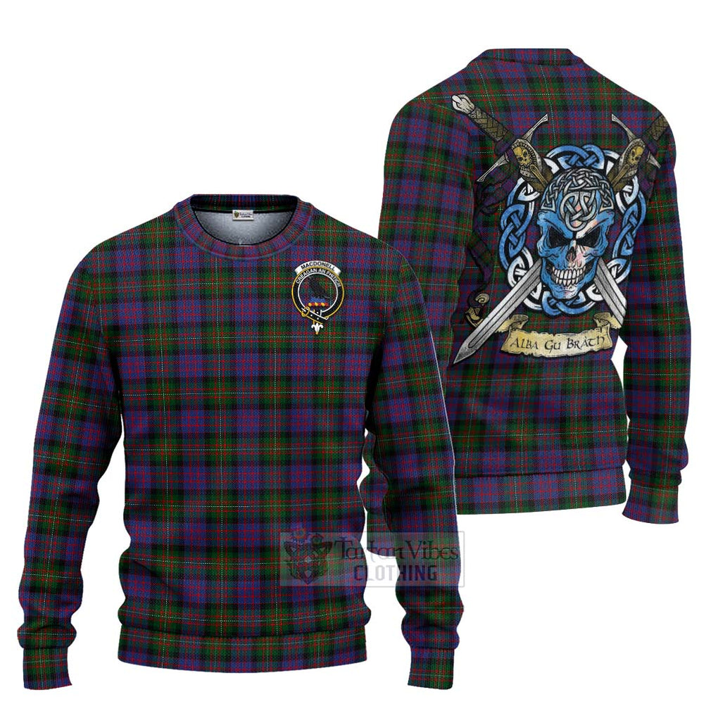 Tartan Vibes Clothing MacDonell (McDonell) Tartan Knitted Sweater with Family Crest Celtic Skull Style