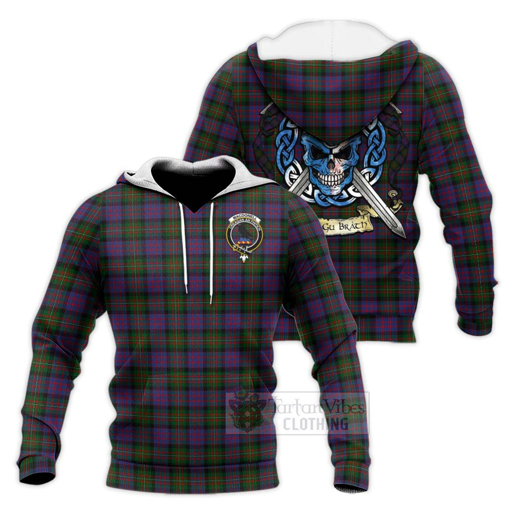 Tartan Vibes Clothing MacDonell (McDonell) Tartan Knitted Hoodie with Family Crest Celtic Skull Style