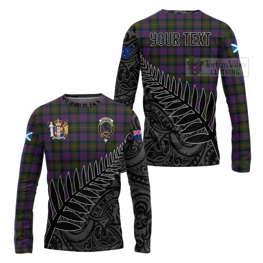 Tartan Vibes Clothing MacDonell (McDonell) Crest Tartan Long Sleeve T-Shirt with New Zealand Silver Fern Half Style