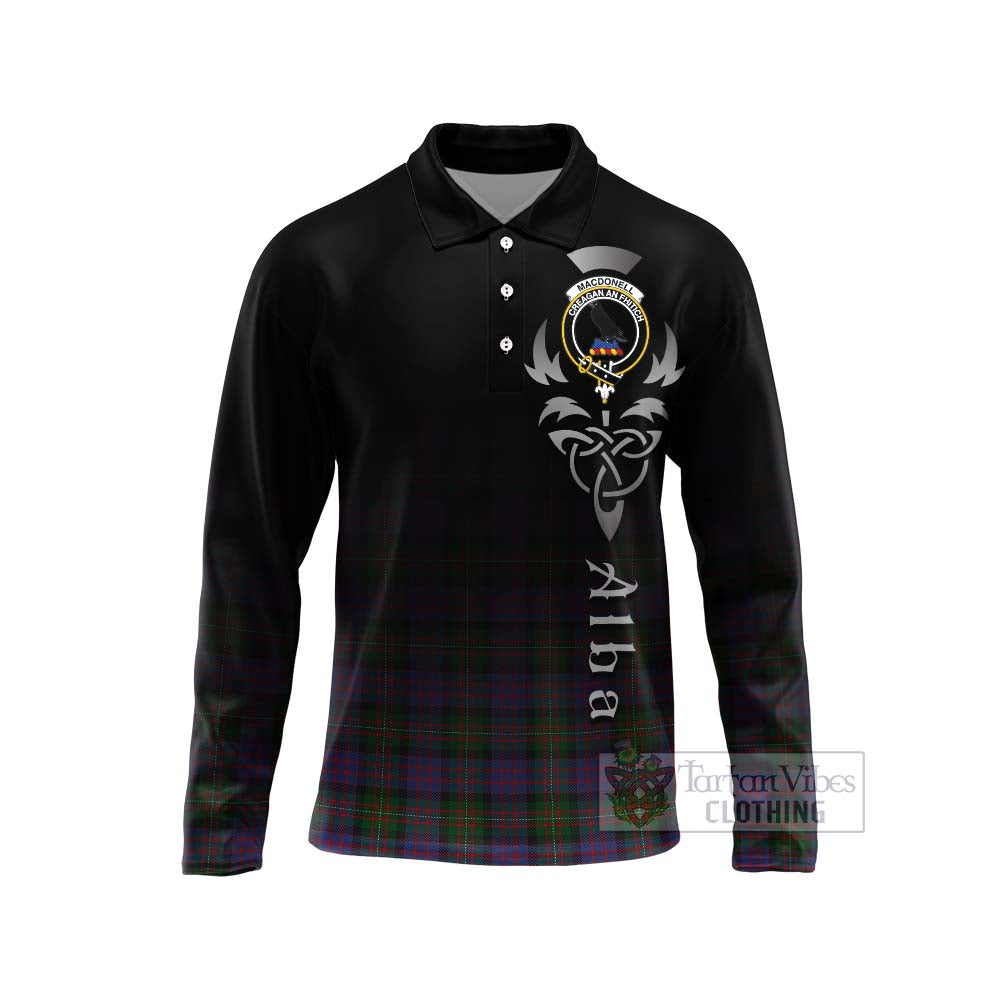 Tartan Vibes Clothing MacDonell (McDonell) Tartan Long Sleeve Polo Shirt Featuring Alba Gu Brath Family Crest Celtic Inspired