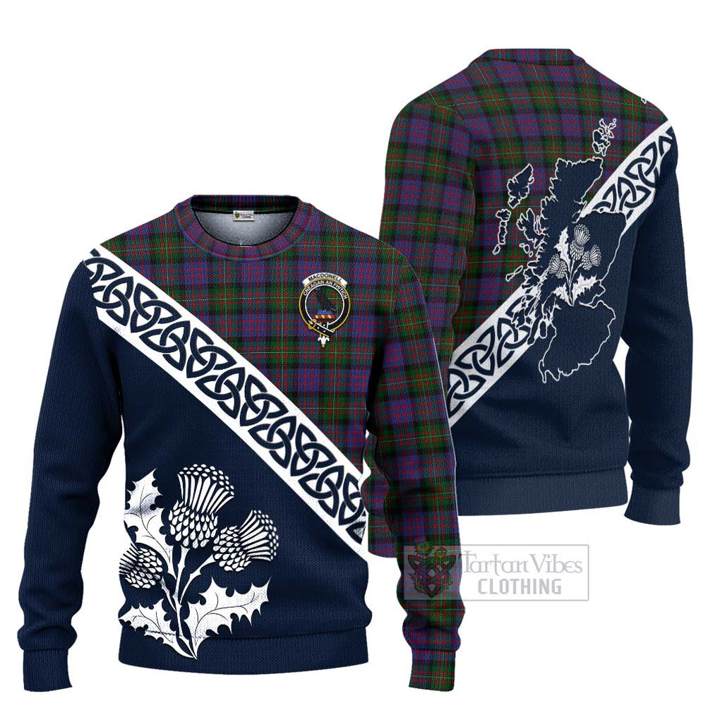 Tartan Vibes Clothing MacDonell (McDonell) Tartan Knitted Sweater Featuring Thistle and Scotland Map