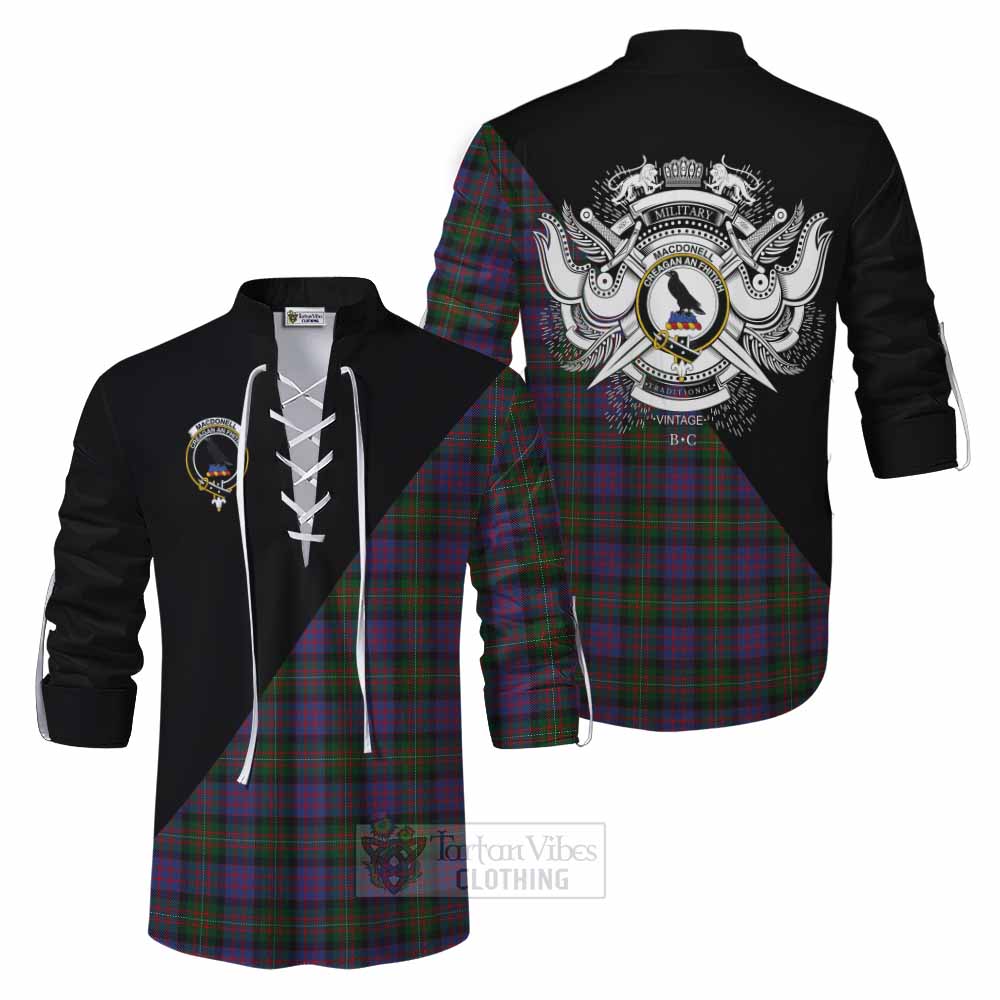 Tartan Vibes Clothing MacDonell (McDonell) Tartan Ghillie Kilt Shirt with Family Crest and Military Logo Style