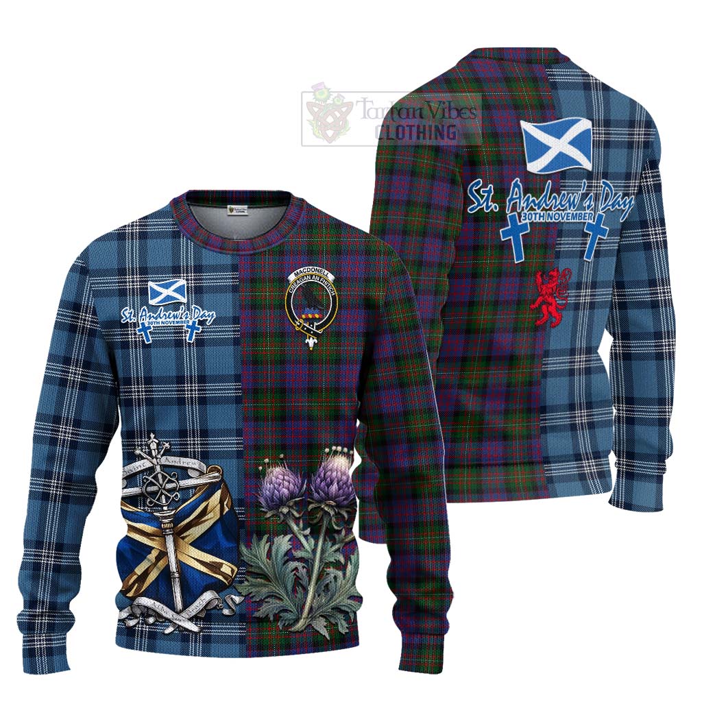 Tartan Vibes Clothing MacDonell (McDonell) Tartan Knitted Sweater Happy St. Andrew's Day Half Tartan Style