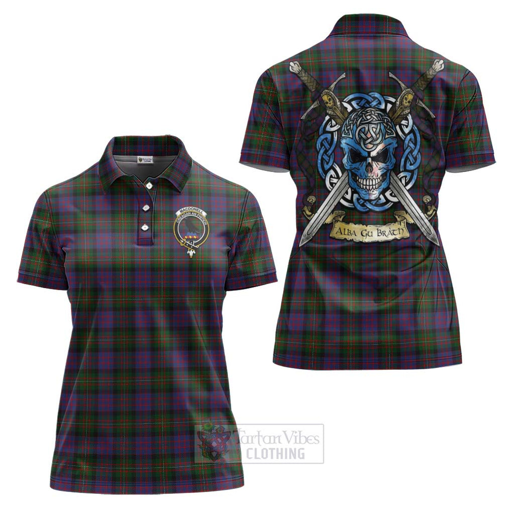 Tartan Vibes Clothing MacDonell (McDonell) Tartan Women's Polo Shirt with Family Crest Celtic Skull Style