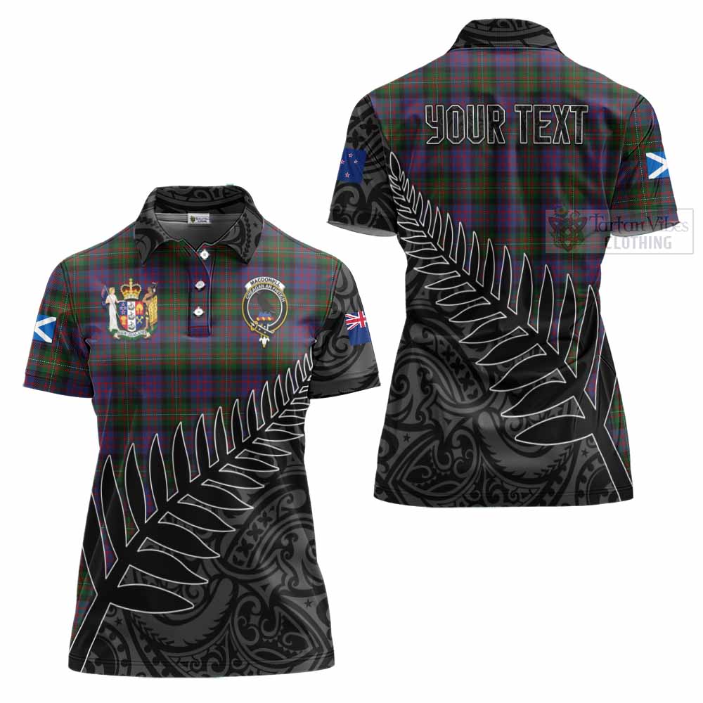 Tartan Vibes Clothing MacDonell (McDonell) Crest Tartan Women's Polo Shirt with New Zealand Silver Fern Half Style