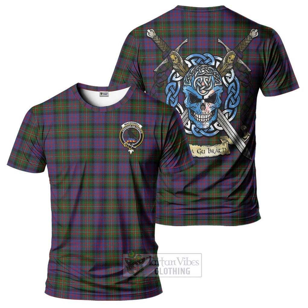 Tartan Vibes Clothing MacDonell (McDonell) Tartan T-Shirt with Family Crest Celtic Skull Style