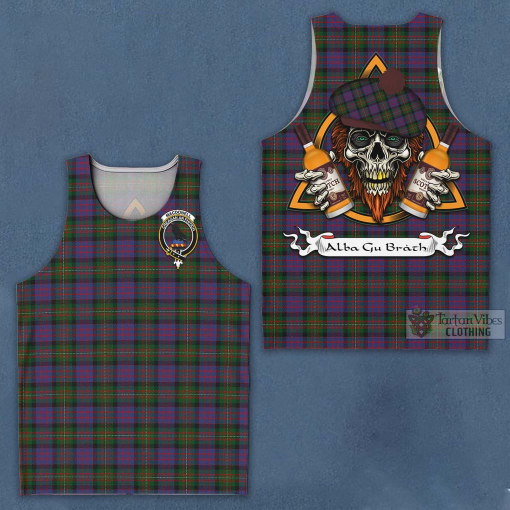 Tartan Vibes Clothing MacDonell (McDonell) Tartan Men's Tank Top with Family Crest and Bearded Skull Holding Bottles of Whiskey