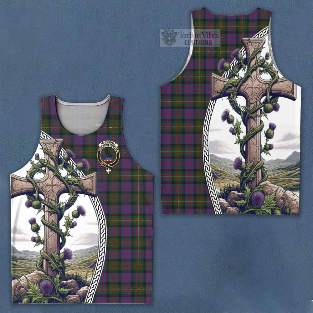 Tartan Vibes Clothing MacDonell (McDonell) Tartan Men's Tank Top with Family Crest and St. Andrew's Cross Accented by Thistle Vines