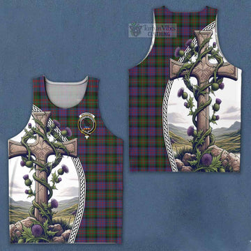 MacDonell (McDonell) Tartan Men's Tank Top with Family Crest and St. Andrew's Cross Accented by Thistle Vines